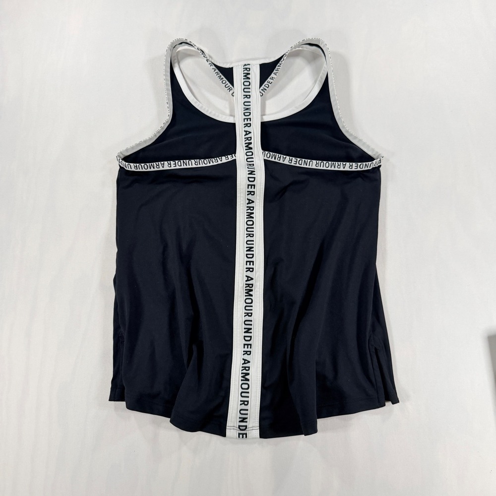Under Armour Tank Top Kids Medium Black HeatGear Racerback Logo Taping Shirt - Picture 6 of 6